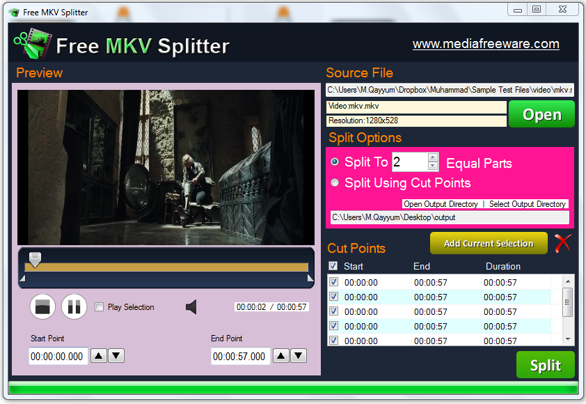 Split files which are in the MKV format.