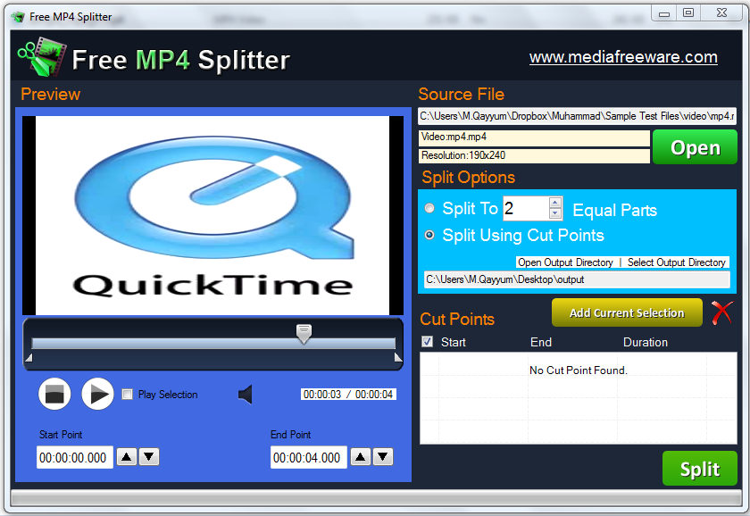 Split video files in the MP4 file format.