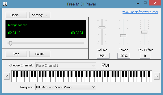 Play, modify, manipulate easily midi audio