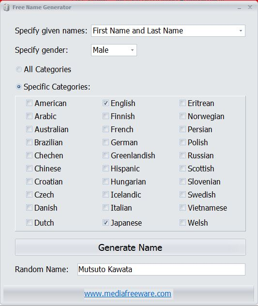 Generate names from any country and gender fr