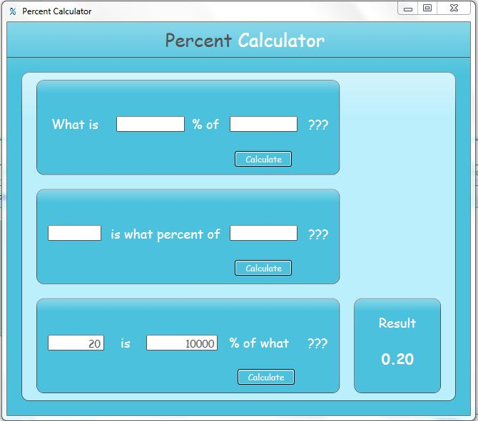 Calculate percentage values of various number