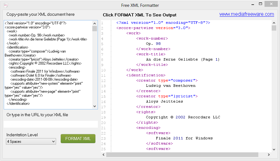 Format your XML strings or files by changing