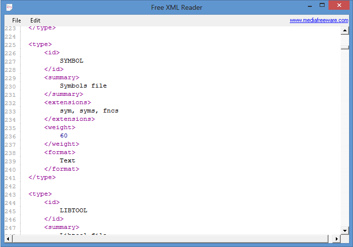 Read and edit any XML files.