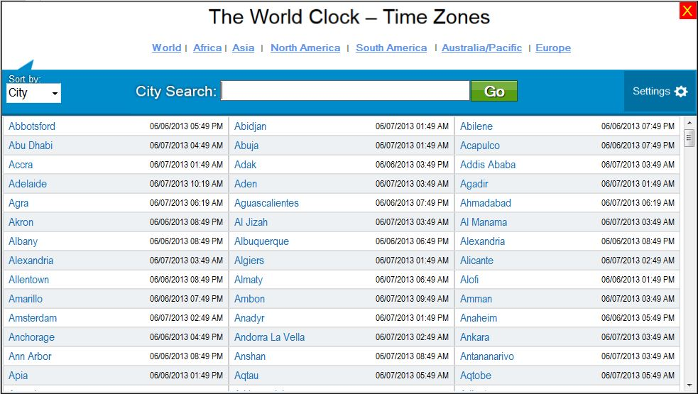 View the current time of different time zones